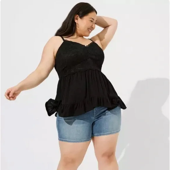 Torrid Babydoll Tank Top Black Lace size 1 - Picture 3 of 6